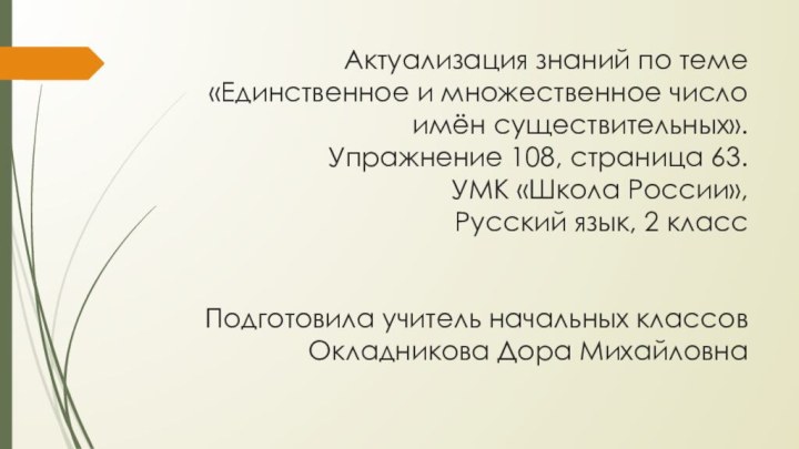 Актуализация знаний по теме «Единственное и множественное число имён существительных». Упражнение 108,