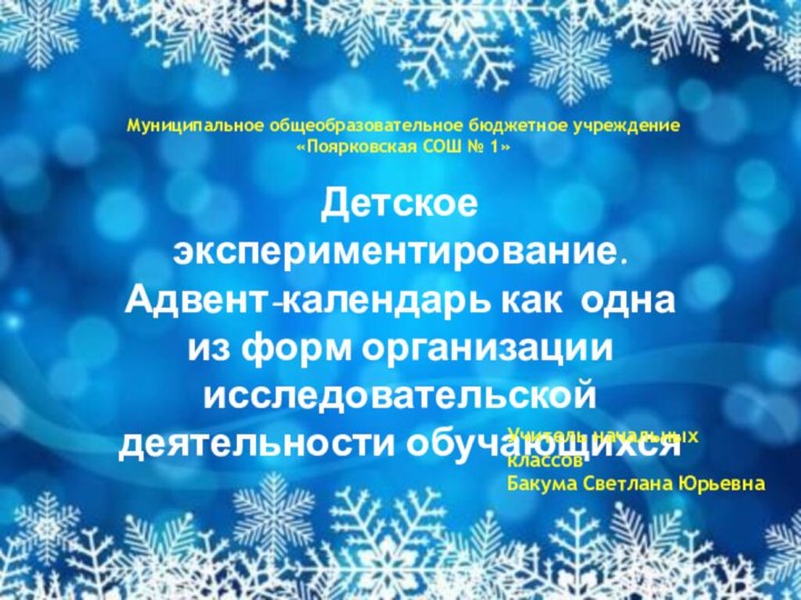 Муниципальное общеобразовательное бюджетное учреждение «Поярковская СОШ № 1»Детское экспериментирование. Адвент-календарь как одна