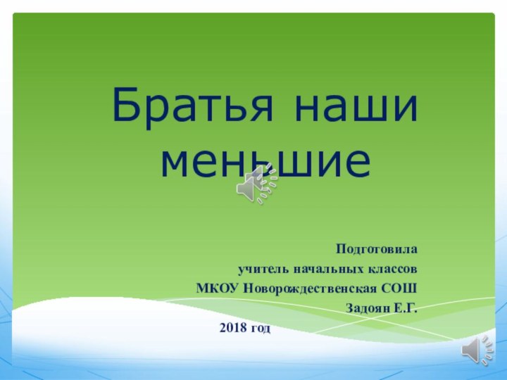 Братья наши меньшиеПодготовила учитель начальных классов МКОУ Новорождественская СОШ Задоян Е.Г.2018 год