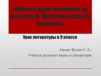 Урок по литературе в 9 классе Красота души человека (по рассказу М.Шолохова Судьба человека)