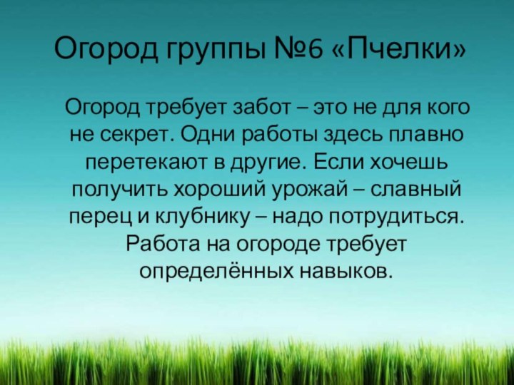 Огород группы №6 «Пчелки»  Огород требует забот – это не