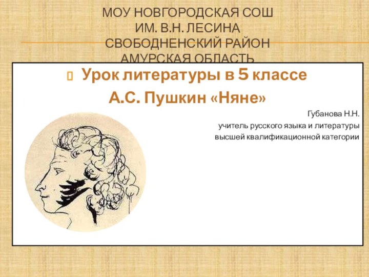 МОУ Новгородская СОШ  им. В.Н. Лесина Свободненский район Амурская областьУрок литературы