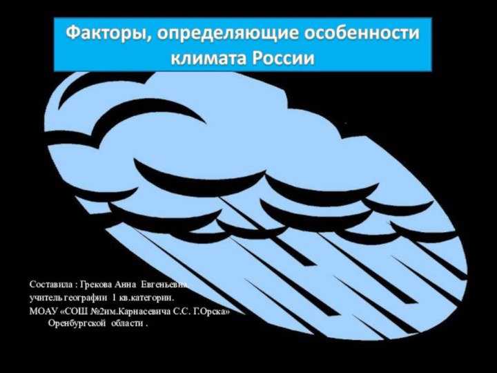 Составила : Грекова Анна Евгеньевна.учитель географии 1 кв.категории.МОАУ «СОШ №2им.Карнасевича С.С. Г.Орска» Оренбургской области .