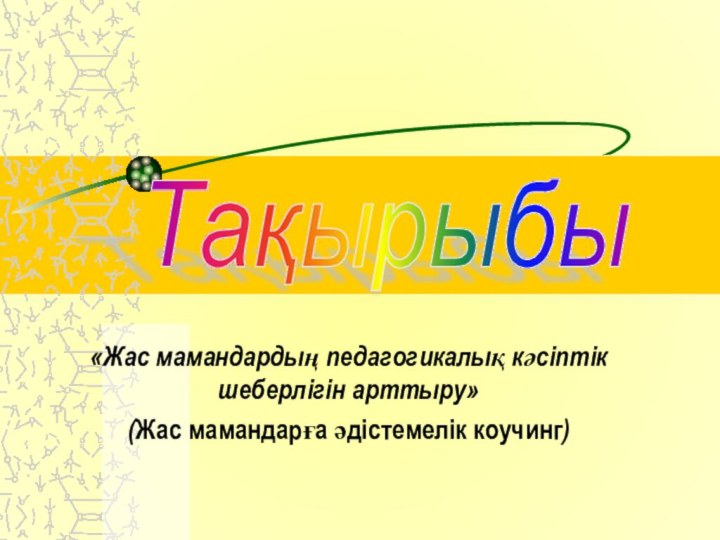 «Жас мамандардың педагогикалық кәсіптік   шеберлігін арттыру»(Жас мамандарға әдістемелік коучинг)Тақырыбы