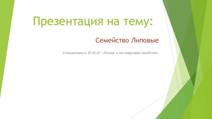 Презентация на тему:Семейство ЛиповыеСпециальность 35.02.01 «Лесное и лесопарковое хозяйство»