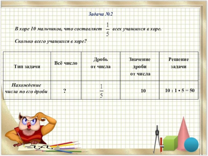 Задача №2 В хоре 10 мальчиков, что составляет    всех