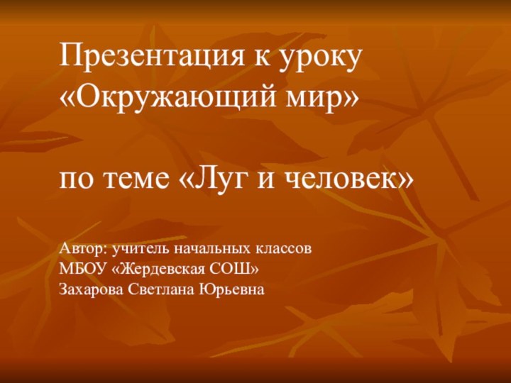 Презентация к уроку «Окружающий мир»по теме «Луг и человек» Автор: учитель начальных