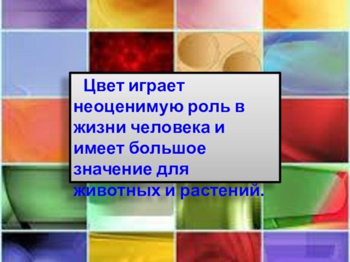 Цвет играет неоценимую роль в жизни человека и имеет