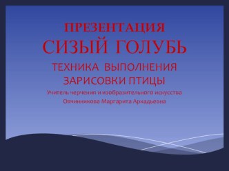 Презентация Сизый голубь. Урок по изобразительному искусству в начальном звене коррекционной школы по теме Птицы