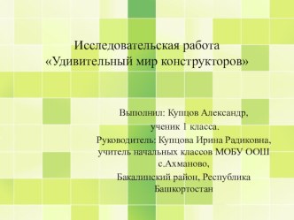 Исследовательская работа Удивительный мир конструкторов