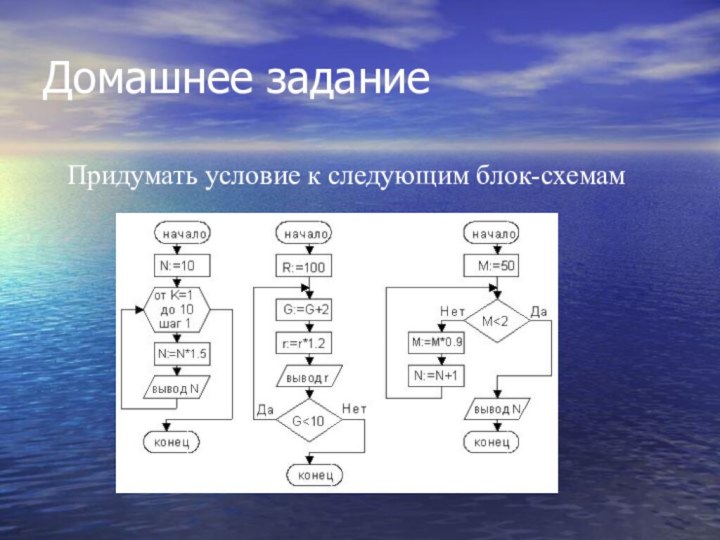 Домашнее задание  Придумать условие к следующим блок-схемам