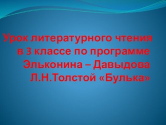 Презентация к уроку литературного чтения, по программе Эльконина-Давыдова Л.Н.Толстой Булька