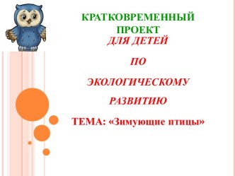 Кратковременный проект для детей по экологическому развитию тема: Зимующие птицы