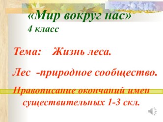 Интегрированный урок по окружающему миру и русскому языку в 4-й классе. Тема: Лес — природное сообщество Правописание окончаний имен существительных 1-3 склонения