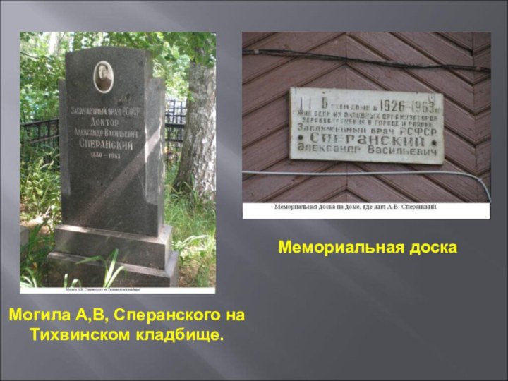 Могила А,В, Сперанского на Тихвинском кладбище.Мемориальная доска
