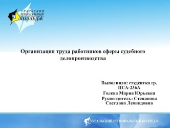 Презентация по МДК 01.01 на тему Организация труда работников сферы судебного делопроизводства