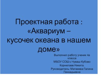 Проектная работа  Аквариум-кусочек океана в нашем доме(4 класс)