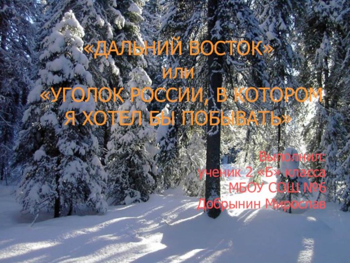 «ДАЛЬНИЙ ВОСТОК»  или  «УГОЛОК РОССИИ, В КОТОРОМ Я ХОТЕЛ БЫ