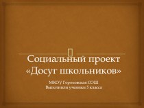 Презентация Социальный проект Досуг молодежи