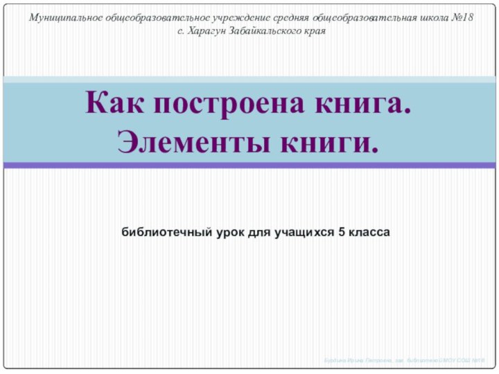 Как построена книга. Элементы книги.Муниципальное общеобразовательное учреждение средняя общеобразовательная школа №18 с.