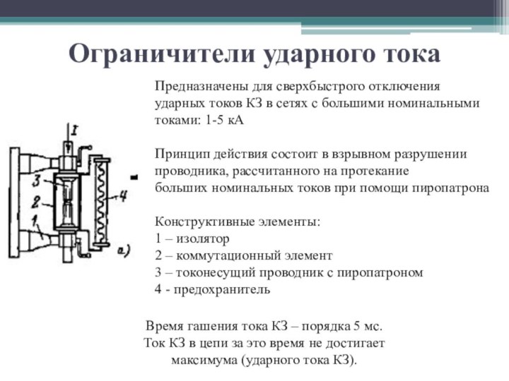 Ограничители ударного токаПредназначены для сверхбыстрого отключения ударных токов КЗ в сетях с