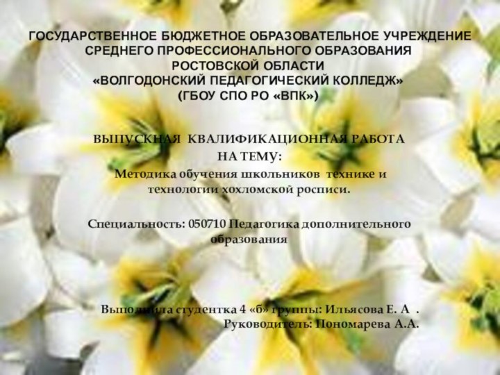 государственное бюджетное образовательное учреждение  среднего профессионального образования  Ростовской области