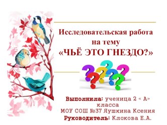 Презентация исследовательской работы Чьё это гнездо?