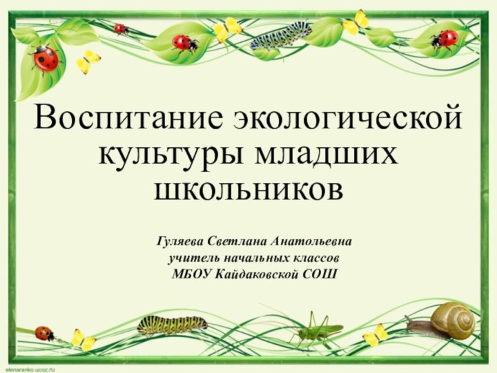 Воспитание экологической культуры младших школьниковГуляева Светлана Анатольевнаучитель начальных классовМБОУ Кайдаковской СОШ