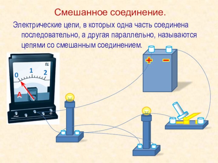 Смешанное соединение.Электрические цепи, в которых одна часть соединена последовательно, а другая