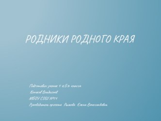 Презентация по экологии на тему Родники родного края