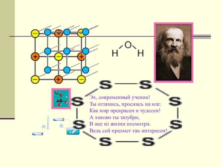 Эх, современный ученик!Ты оглянись, проснись на миг.Как мир прекрасен и чудесен!А химию