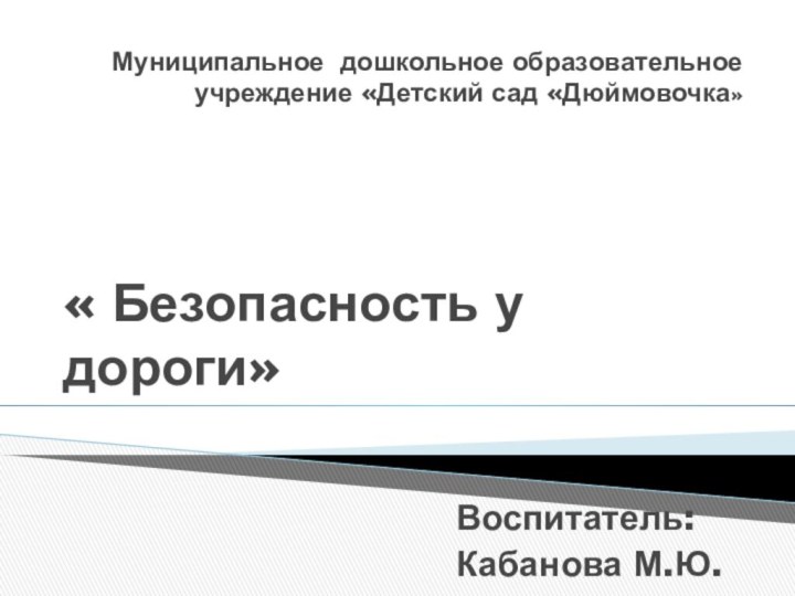 Муниципальное дошкольное образовательное учреждение «Детский сад «Дюймовочка»« Безопасность у дороги»