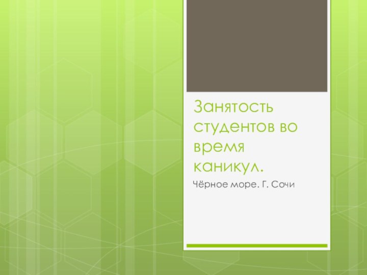 Занятость студентов во время каникул.Чёрное море. Г. Сочи