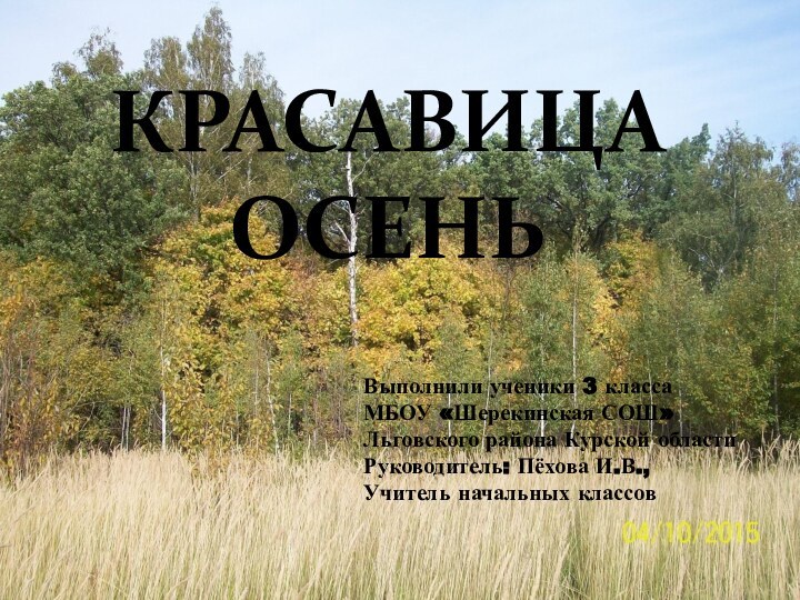 КРАСАВИЦА ОСЕНЬВыполнили ученики 3 классаМБОУ «Шерекинская СОШ»Льговского района Курской областиРуководитель: Пёхова И.В.,Учитель начальных классов