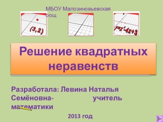 Презентация по алгебре Решение квадратных неравентв 8 класс