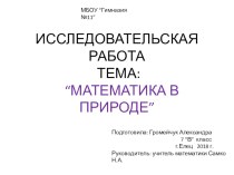 Презентация к исследовательской работе Математика в природе