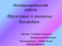 Презентация к детской исследовательской работе Фруктовые и овощные батарейки.