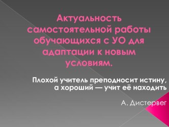 Презентация Актуальность самостоятельной работы обучающихся с УО