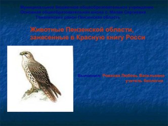 Презентация  Животные Пензенской области, занесенные в Красную книгу России