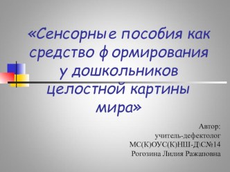 Презентация Сенсорные пособия как средство формирования у дошкольников целостной картины мира