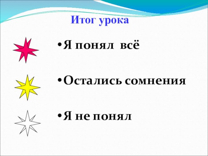 Я понял всёОстались сомненияЯ не понялИтог урока