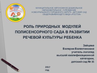 Презентация Роль природных модулей полисенсорного сада в развитии речевой культуры ребенка