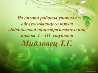 Из опыта работы учителя обслуживающего труда Лобановской общеобразовательной школы I – III ступеней Мидловец Т.Г.