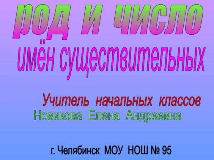 род и числоУчитель начальных классовНовикова Елена Андреевнаг. Челябинск МОУ НОШ № 95имён существительных