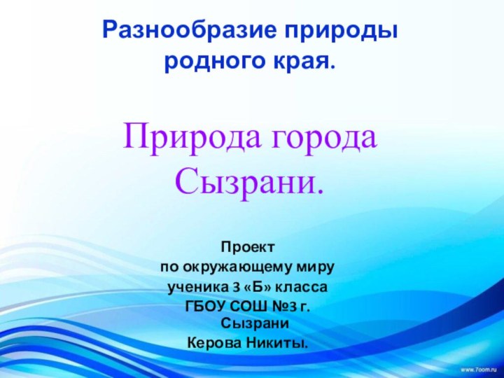 Разнообразие природы  родного края.Природа города Сызрани.Проект по окружающему мируученика 3 «Б»