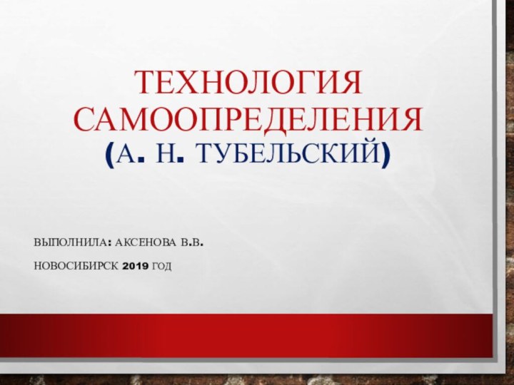 Технология Самоопределения (А. Н. ТУБЕЛЬСКИЙ)Выполнила: Аксенова в.в. Новосибирск 2019 год