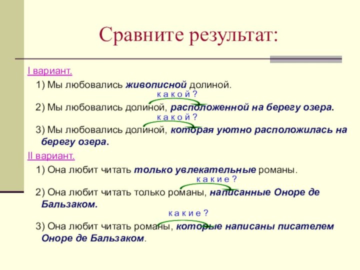 Сравните результат:I вариант.  1) Мы любовались живописной долиной.  2) Мы