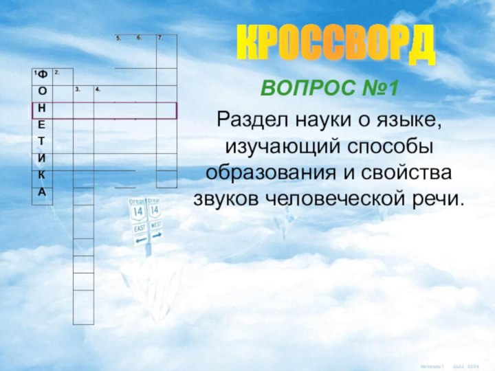 ВОПРОС №1Раздел науки о языке, изучающий способы образования и свойства звуков человеческой речи.ФОНЕТИКАКРОССВОРД