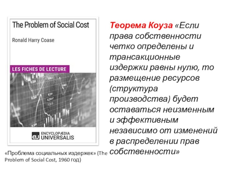 Теорема Коуза «Если права собственности четко определены и трансакционные издержки равны нулю,