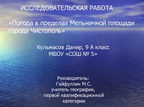 Презентация по географии Погода в пределах Мельничной площади г. Чистополь